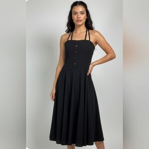 Just Bad Temper Black Midi Dress - Size XS - Elegant Cut with Buttons